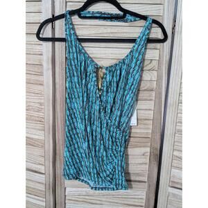 Bisou Bisou Turquoise Halter top dressy Gold Embellishment NWT $36